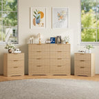 8 Drawer Dresser and Nightstand Sets for Bedroom, Modern Fluted 3 Pcs Bedroom Dresser Furniture Sets, Wood Chest of Drawers and Nightstand Set of 2 with Metal Handles, Natural Oak by METOTI