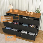 Vibe & Dine Double Dresser 6 Drawer, Modern Chest of Drawers with Wide Storage for Closet, Bedroom, Living Room, Black - Image 5