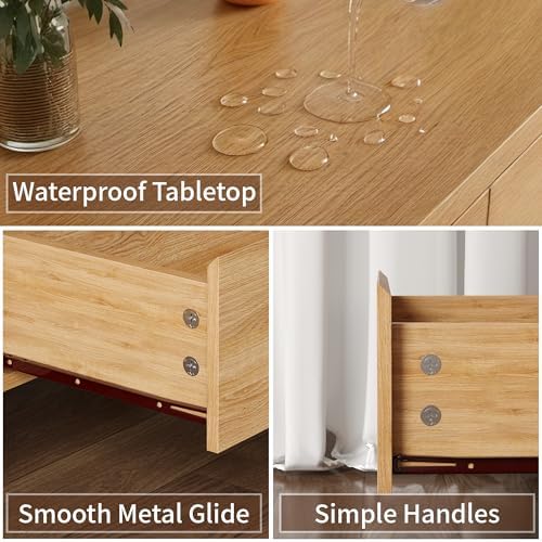 CHUWELL 63" Wide Oak 9 Drawer Dresser for Bedroom with Solid Wood Legs - Image 5