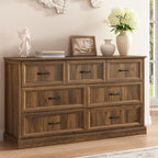 Farmhouse 7 Drawer Dresser for Bedroom, 55" Walnut Dresser with TV Stand by CARPETNAL