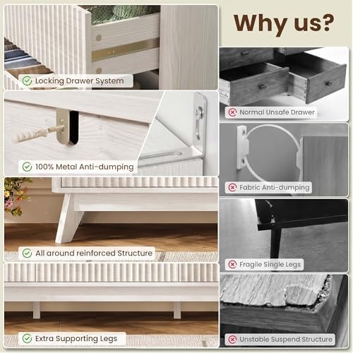 47" Wide Fluted 6 Drawers Dresser for Bedroom,Curved Edge,White - Image 6