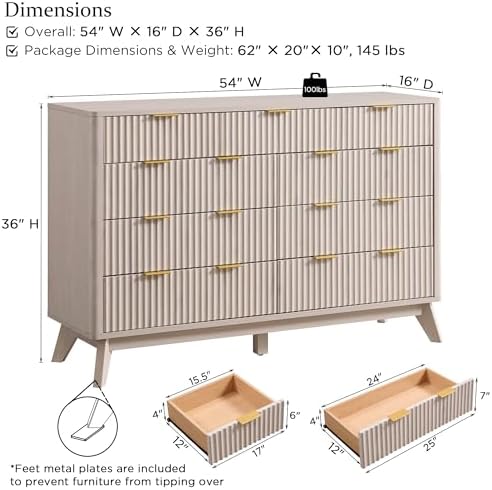 T4TREAM 54" Wide Fluted 9 Drawer Dresser for Bedroom, White Alder - Image 2