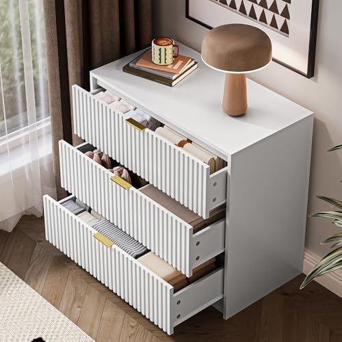 MAISONARIA White Fluted Dresser for Bedroom, 32 Inch Wide Nightstand with Large Drawer, 3 Drawer End Table for Bedroom, Living Rooms, Offices, and Entryways - Image 3