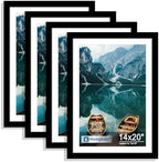 Hongkee 14x20 Frame Set of 4, 14 x 20 Black Wood Style(Mat 12x18) by Hongkee
