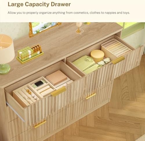 TEENOFN Fluted Dresser for Bedroom with 8 Drawers, 47.2" Wide Modern Chest of Drawers with Metal Handle, Dresser TV Stand, Wood Closet Clothes Storage Organizer for Living Room, Hallway, Natural - Image 5