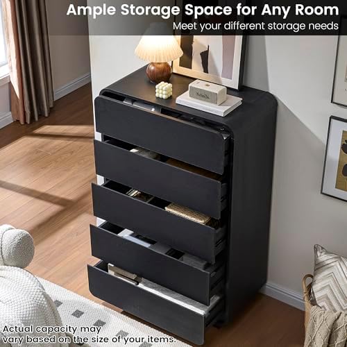 Standifurno 29.5’’ W Dresser for Closet, Black Drawers with Curved Design, Chest Drawer with 5 Drawers, Vertical Drawer with Large Storage, Wooden Dresser for Living Room, Nursery, Entryway - Image 4