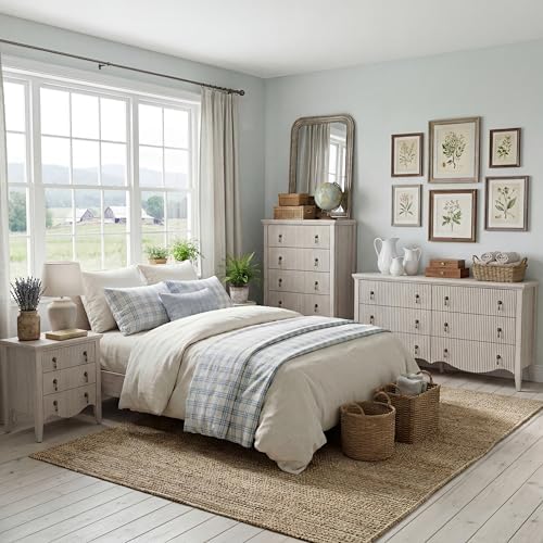 FUSUNBAO Fluted Nightstand with Charging Station & 3 Drawers,Nature Oak - Image 3