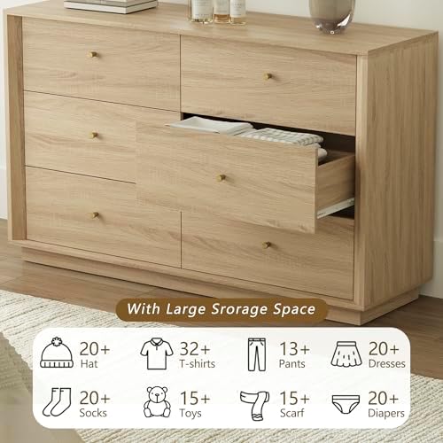 FORTUNETEC 47" Wide 6 Drawer Dresser for Bedroom,Oak - Image 6