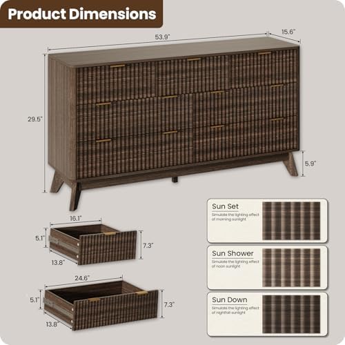 54" Wide Fluted 7 Drawers Dresser for Bedroom,Curved Edge,Walnut - Image 2