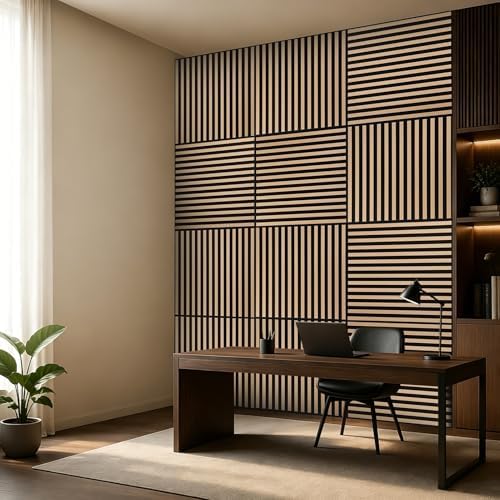 Art3d 12-Pack Acoustic Slat Panel & Ceiling Tile, 2 x 2 ft, Natural Oak - Image 3