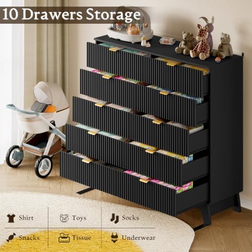 BORNOON 46" Tall Dresser for Bedroom, 10-Drawer Fluted Chest of Drawers, Modern Wood Highboy with Metal Slides and Handles, Anti-Tip Kit, Vertical Clothes Storage Organizer for Apartment, Closet - Image 5