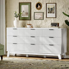 Xixini Fluted Dresser with 9 Drawers, 63" Wide Modern Chest of Drawers with Metal Handle, Wooden Dresser TV Stand, Wood Closet Clothes Storage Organizer for Bedroom, Living Room, Hallway, Solid White - Image 3