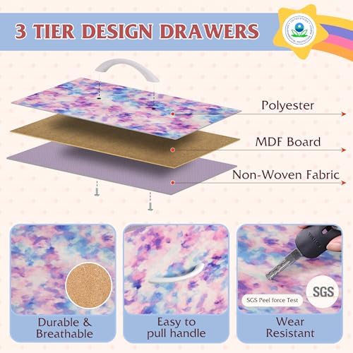 WLIVE Dresser TV Stand 9 Drawers, Fabric Chest LED Lights, Tie-dye - Image 7