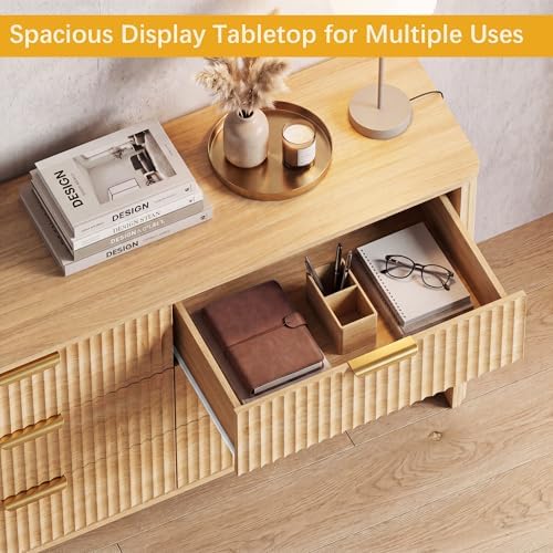 Wodeer 9 Drawer Dresser for Bedroom, 62" Wide Wood Storage Cabinet with Fluted Design, Modern Chest of Drawers & TV Stand for Living Room, Nursery Clothing Organizer with Metal Slides, Anti-Tipping - Image 4