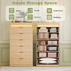 Tall 6 Drawer Dresser LED Lights & Charging Station Natural Oak - Image 4