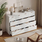 HOUROM 55“ Wide White Fluted Dresser for Bedroom with 10 Drawers - Image 6