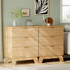 Xixini Fluted Nightstand with Charging Station, Tall Bedside Table, Oak - Image 7