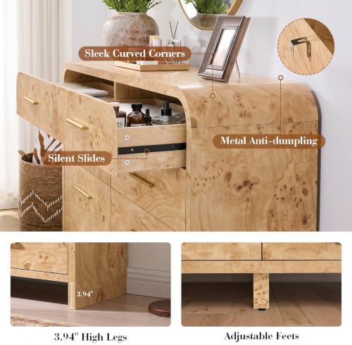 Curved Drawer Dresser for Bedroom with 8 Drawers, 54'' Wide Chest of Drawer - Image 5