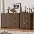 MAISONARIA 9 Drawer Dresser for Bedroom, 63" Wide Modern Fluted Dresser with Gold Metal Handles, Chest of Drawers for Bedroom, Living Room, Entryway, Hallway, Walnut by MAISONARIA