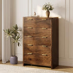 Fluted 47" Tall Dresser for Bedroom with 5 Drawers, Modern Chest of Drawers with Metal Handle & Deep Storage, Wood Closet Clothes Storage Organizer for Living Room & Hallway, Walnut Brown Dresser - Image 6