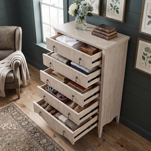 5-Drawer 47" Tall Fluted Dresser, Vertical Chest of Drawers,Nature Oak - Image 3