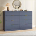 Blue Fluted Dresser Bedroom with 8 Drawer,55” Wide White Double Drawer Dresser Modern Chest of Drawers with Gold Handles,Wood TV Stand for Bedroom,Living Room (Blue, 8 Drawer Dresser) by NOVAMAISON