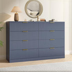Blue Fluted Dresser Bedroom with 8 Drawer,55” Wide White Double Drawer Dresser Modern Chest of Drawers with Gold Handles,Wood TV Stand for Bedroom,Living Room (Blue, 8 Drawer Dresser) by NOVAMAISON