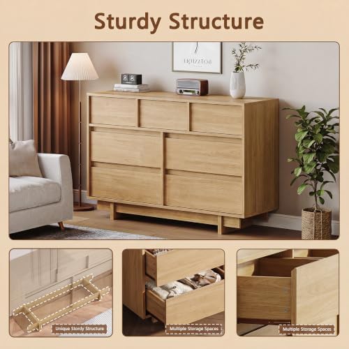 HOUROM Oak Dresser for Bedroom, 51in Modern 7 Drawer Chest of Drawers - Image 3