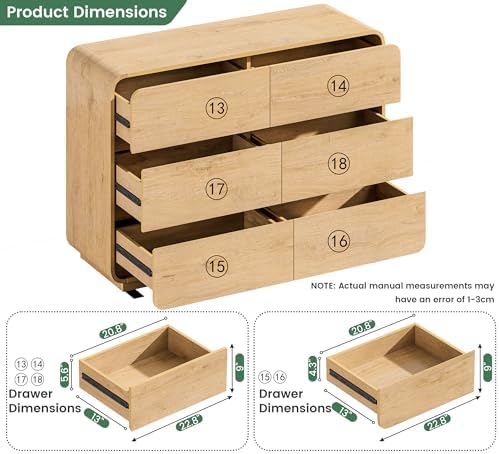 Standifurno 47’’ Wide Dresser for Bedroom, Double Dresser with 6 Drawers, Storage Drawer of handleless, Chest of Drawers for Closet & Living Room (Natural) - Image 3