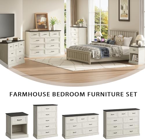 Farmhouse 9 Drawer Dresser for Bedroom, 55" White Dresser with TV Stand - Image 4
