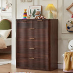 LEYAOYAO Fluted 6 Drawers Dresser for Bedroom, 42" Tall Modern Chest of Drawers with Metal Handle, Curved Profile Design,Walnut Wood Drawer Organizer for Bedroom, Living Room, Hallway, Entryway - Image 6