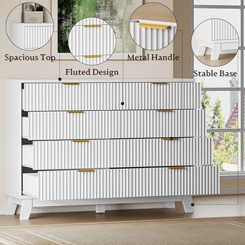 BORNOON Fluted 8 Drawer Tall Dresser, 47.2" Wide Modern Boho Chest of Drawers, Wooden Storage Dresser TV Stand for Bedroom, Living Room, Closet, Hallway, Curved Profile Design - Image 5