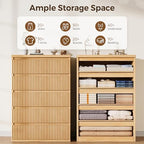 Fluted 5 Drawer Dresser for Bedroom, 43" Tall Dresser for Bedroom, Modern Fluted Chest of Drawers, Handle-Free/Floor-Mounted Wood Drawer Dresser for Living Room, Bedroom, Entryway, Hallway (Oak) - Image 3