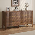 CHUWELL 6 Drawer Dresser 55" Fluted Walnut for Bedroom with Solid Wood Legs - Image 6