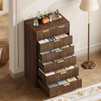 TEENOFN Fluted Dresser for Bedroom with 7 Drawers, 48" Tall Modern Chest of Drawers with Metal Handle, Wooden Dresser TV Stand, Wood Closet Clothes Storage Organizer for Living Room, Hallway, Walnut - Image 3