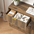 Walnut 6 Drawer Dresser for Bedroom, 55'' Wide Wood Chest of Drawers, Modern Fluted Bedroom Dressers with Drawers, Large Dresser TV Stand Mid Century Double Dresser for Living Room, Hallway - Image 2