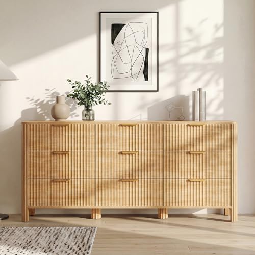 Wodeer 9 Drawer Dresser for Bedroom, 62" Wide Wood Storage Cabinet with Fluted Design, Modern Chest of Drawers & TV Stand for Living Room, Nursery Clothing Organizer with Metal Slides, Anti-Tipping - Image 3