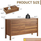 CHUWELL 47.2" Wide Walnut 6 Drawer Dresser for Bedroom with Solid Wood Legs - Image 2