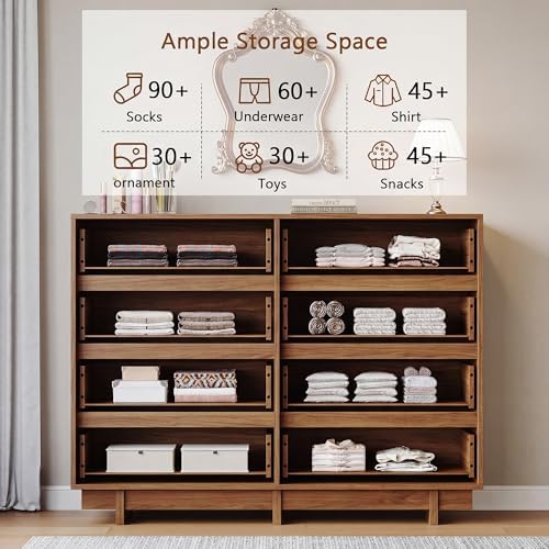 HOUROM Walnut Dresser for Bedroom, 53in Modern 8 Drawer Chest of Drawers - Image 4