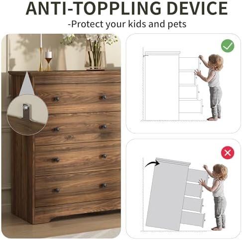 Dresser for Bedroom, 8 Drawer Dresser with Large Drawers, 51 Inch Wide Wood Chest for Living Room, Hallway, Walnut - Image 6