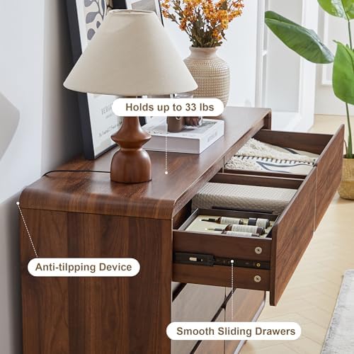 Modern 6 Drawer Dresser for Bedroom, 48" Wooden Chest of Drawers, Walnut - Image 4