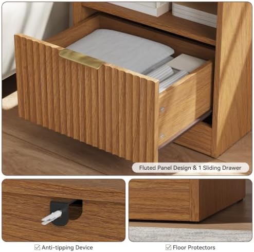 3 Pcs Fluted Dresser & 1-Drawer Nightstand Set, Natural Wood丨7 Dressers and Night Stand Set of 2 with Metal Handle, Fluted Modern Wood Chest of Drawers Storage Dressers Set for Bedroom - Image 5