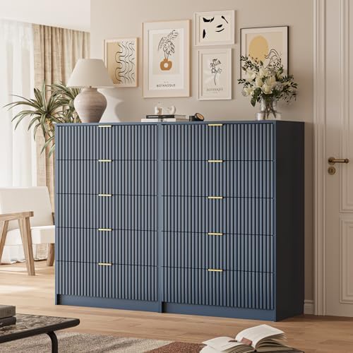 MAISONARIA 5 Drawer Dresser for Bedroom, Tall Dresser Chest of Drawers with Gold Handles, 32 Inch Wide Nightstand with for Bedroom, Living Rooms, Offices, and Entryways, Navy Blue - Image 5