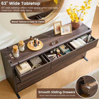 63” Wide Dresser for Bedroom, 9 Drawer Dresser, Walnut Dresser, Rounded Corner Safe & Handleless Design, Large Wooden Dresser for Hallway, Modern Farmhouse Style - Image 3