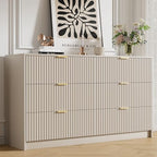 Furniway Beige Dresser for Bedroom, Modern Dresser with 6 Drawers and Smooth Slides, Wide Chest of Drawers with Golden Handles for Bedroom, Living Room, Closet, 15.7" D x 55.1" W x 31.4" H by Furniway