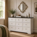 LOUVIXA Farmhouse Dresser 9 Drawer, Bedroom Chest of Drawers, Dressers with 9 Drawers, Wooden Dressers for Bedroom, Living Room, Tv Stand, Entryway(Off White-Brown) - Image 5
