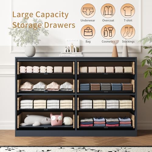 8 Drawer Dresser for Bedroom, Modern Fluted Double Dresser, 55" Wide Chest of Dressers, Mid Century Wooden Beside Table for Closet, Living Room and Entryway, Blue - Image 4