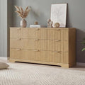 Wooden 9 Drawer Dresser for Bedroom, Fluted Dresser with Storage and Metal Handle, Modern Chest of Drawers for Living Room, Entryway, Natural Oak by HOME