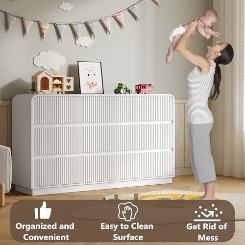BORNOON Dresser for Bedroom with 9 Drawers, Fluted Chest of Drawers with Round Curved Corner, Hidden Handles, Modern Wood Storage Organizer for Bedroom, Nursery, Living Room - Image 5