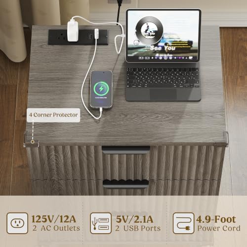 3 Drawers Nightstands Set of 2 w/Charging Station, Modern Fluted Dresser - Image 5